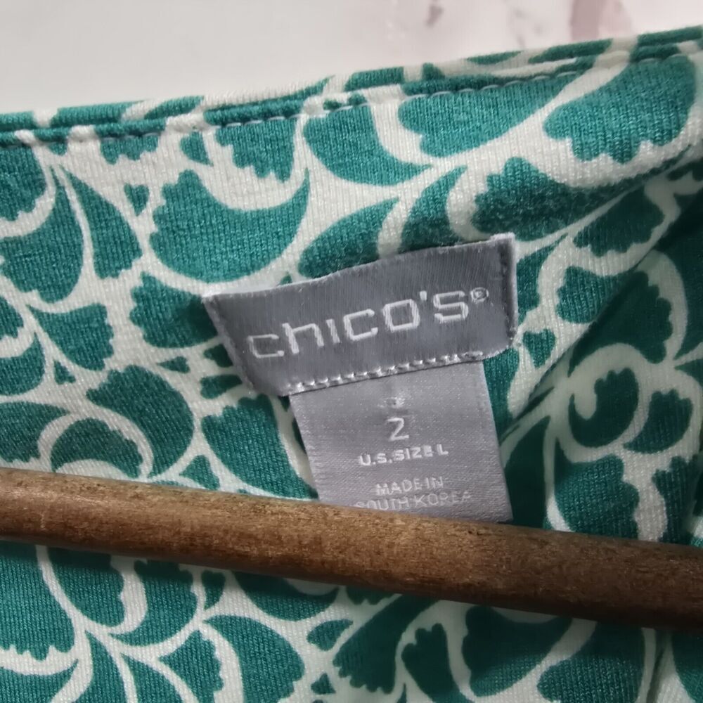 Chicos Shirt Womens Large 2 Green White Half Quarter Sleeve Stretch Scoop Tee - Picture 3 of 10